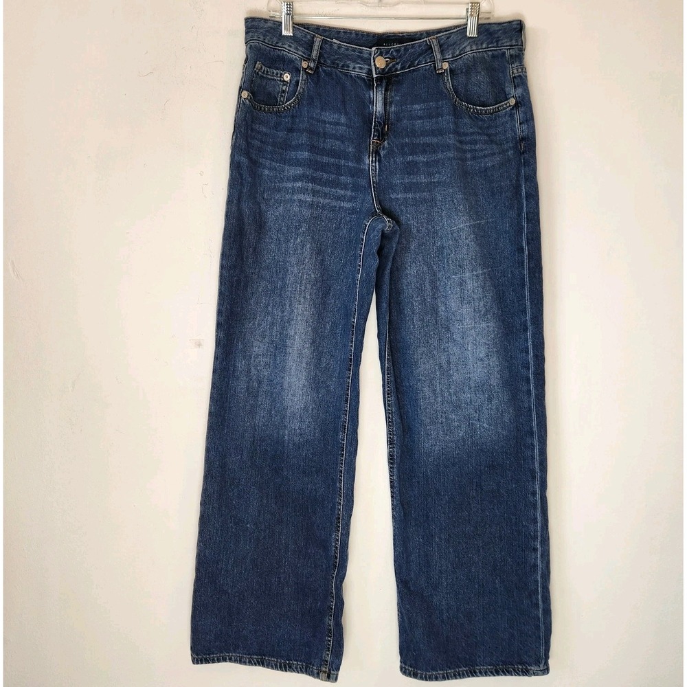 Aeropostale Aero Baggy Wide Leg Jeans 12 R Y2K 90s Skater Dark Wash Denim Faded